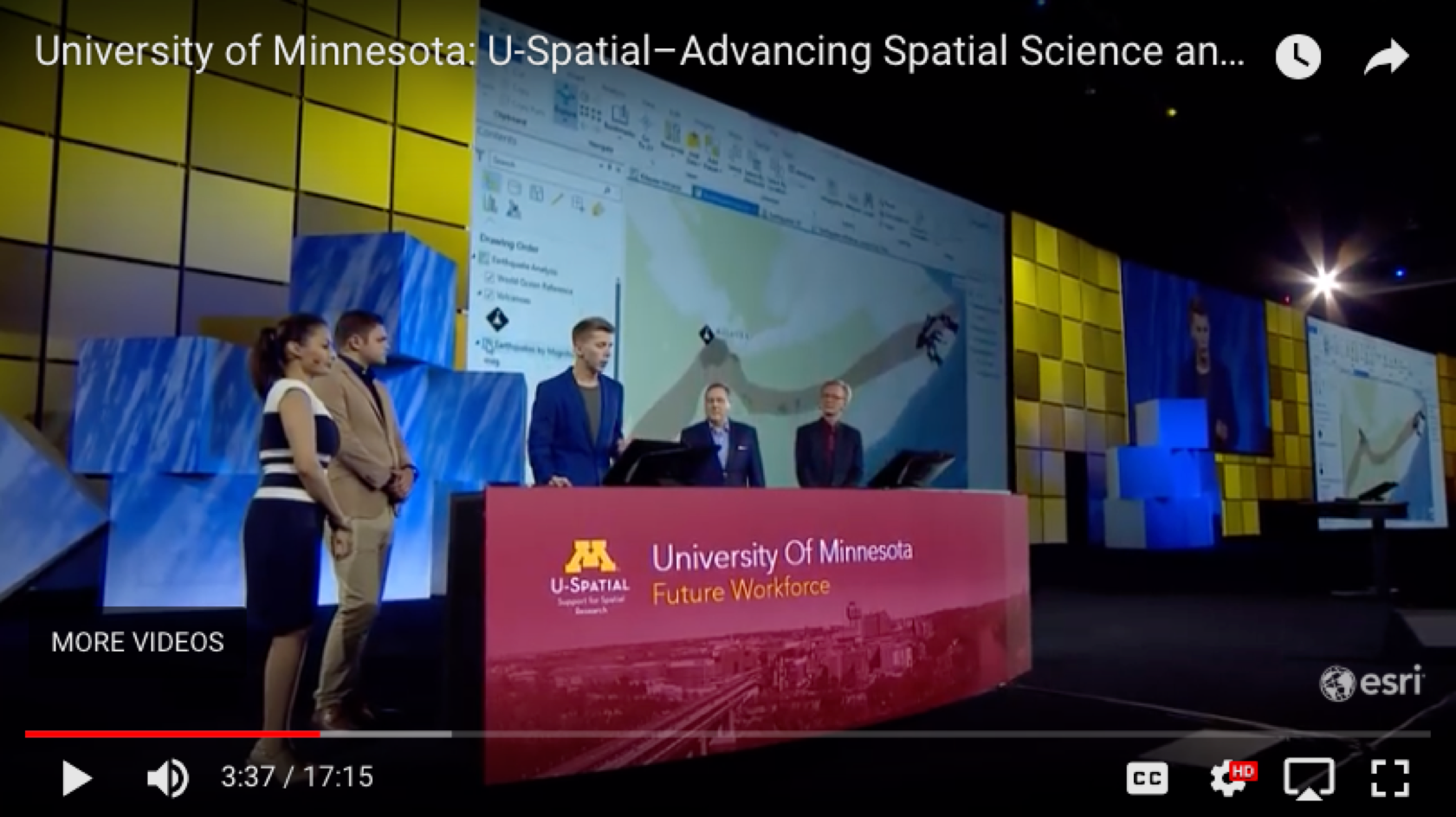 Coleman Shepherd presents with University of Minnesota colleagues at the 2018 Esri User Conference plenary session
